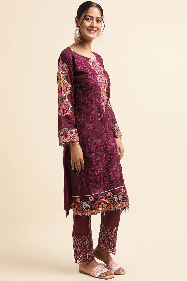Wine Faux Georgette Pakistani Suit