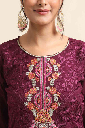Wine Faux Georgette Pakistani Suit
