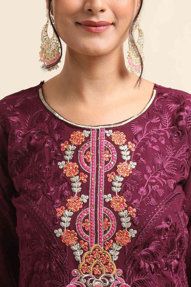 Wine Faux Georgette Pakistani Suit