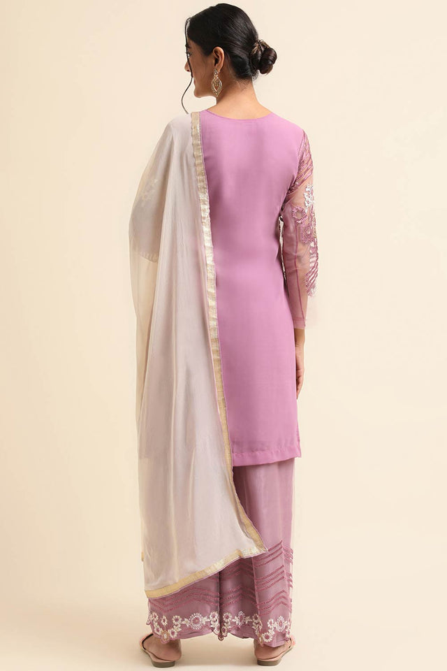 Mauve Faux Georgette Pakistani Palazzo