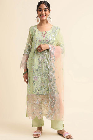 Green Faux Georgette Pakistani Suit