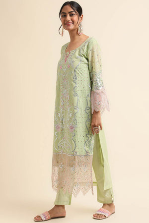 Green Faux Georgette Pakistani Suit