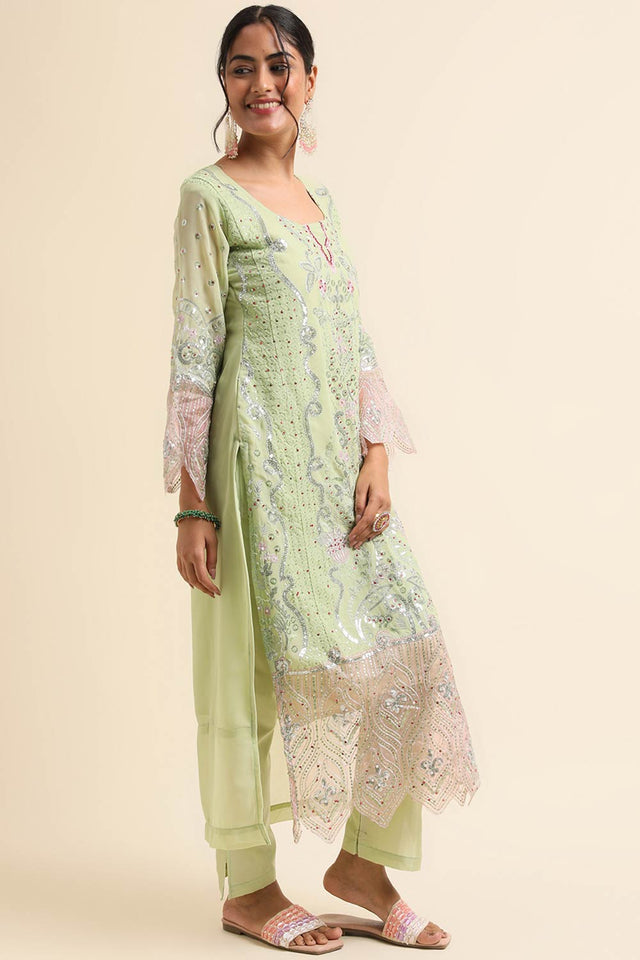Green Faux Georgette Pakistani Suit