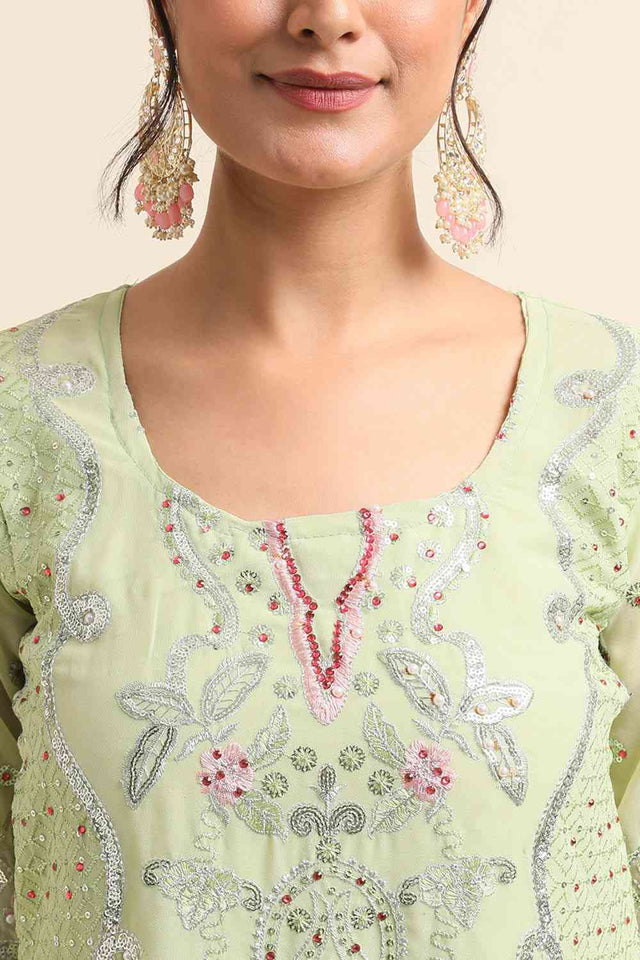 Green Faux Georgette Pakistani Suit