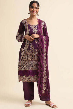 Purple Faux Georgette Pakistani Suit
