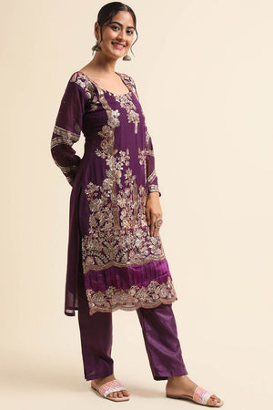 Purple Faux Georgette Pakistani Suit