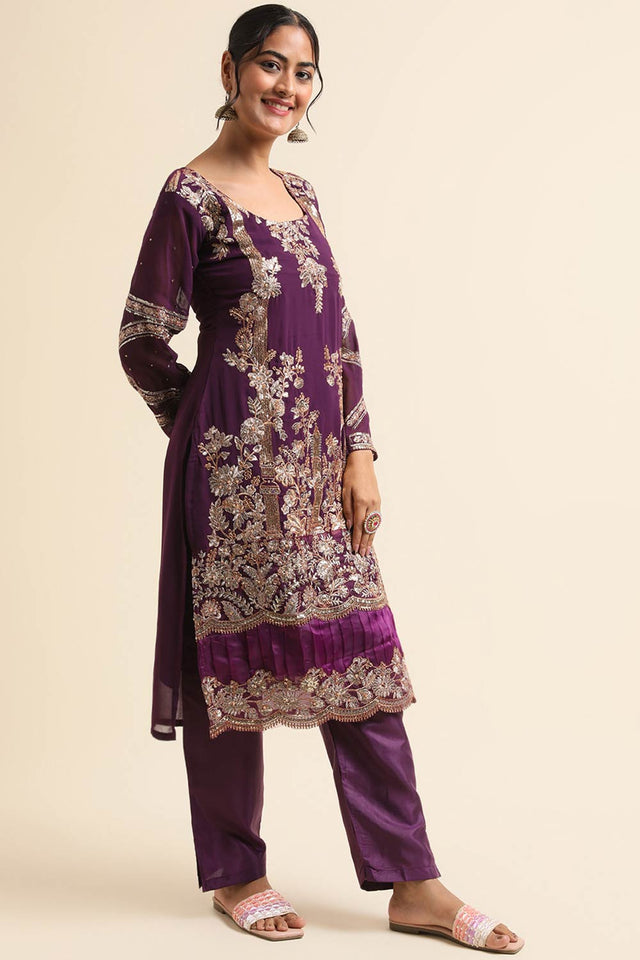 Purple Faux Georgette Pakistani Suit