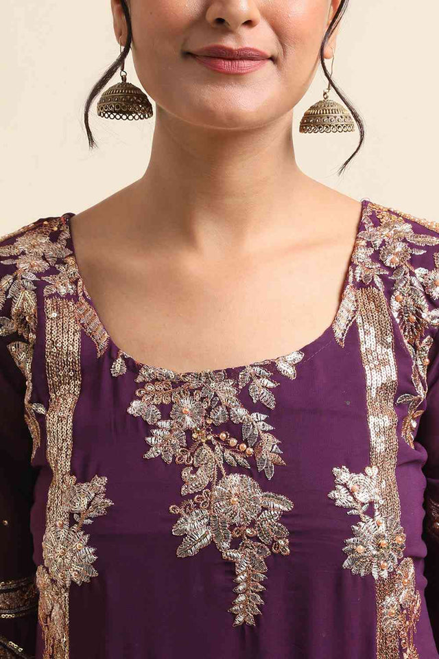 Purple Faux Georgette Pakistani Suit