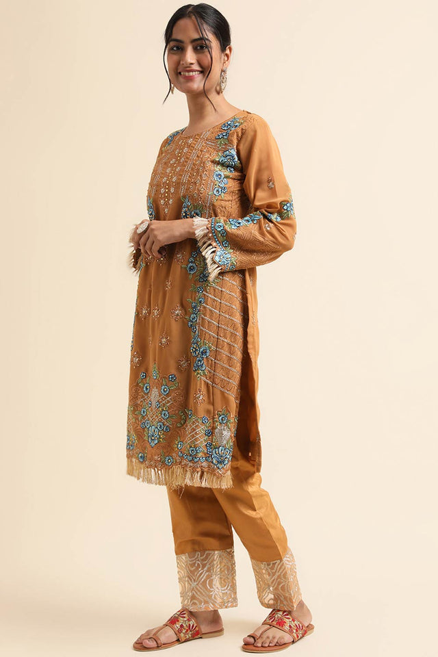 Mustard Faux Georgette Pakistani Suit