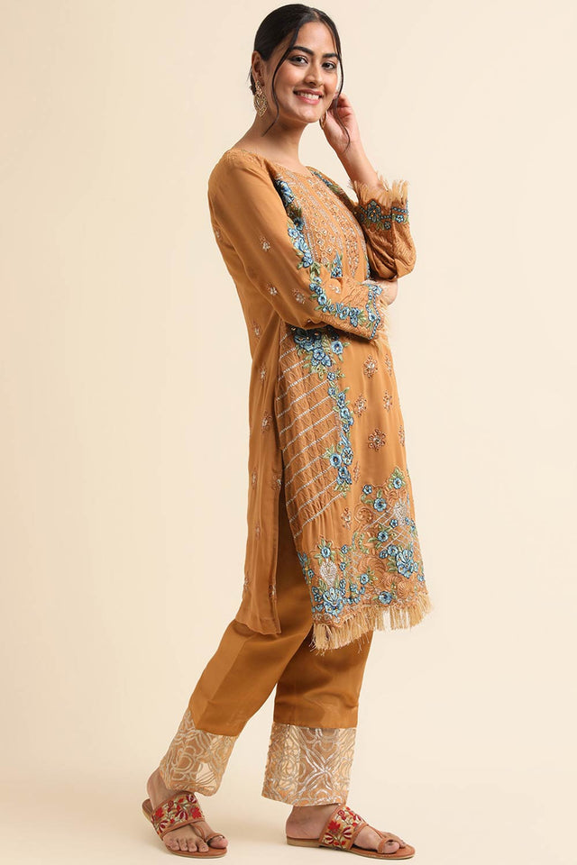 Mustard Faux Georgette Pakistani Suit