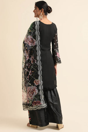 Black Faux Georgette Sharara Sharara Suit Set