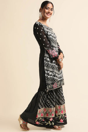 Black Faux Georgette Sharara Sharara Suit Set