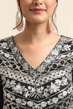 Black Faux Georgette Sharara Sharara Suit Set