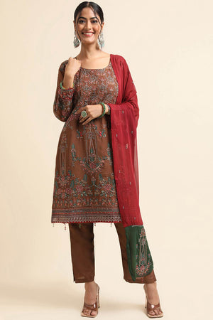 Brown Faux Georgette Pakistani Suit