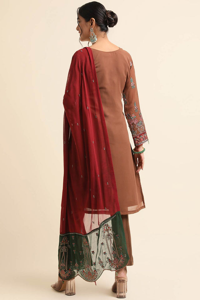 Brown Faux Georgette Pakistani Suit