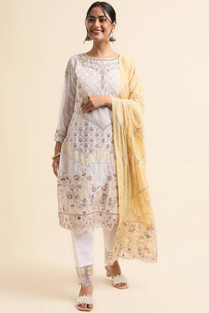 Off-White Faux Georgette Pakistani Suit