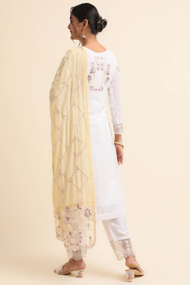 Off-White Faux Georgette Pakistani Suit