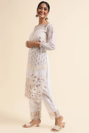 Off-White Faux Georgette Pakistani Suit