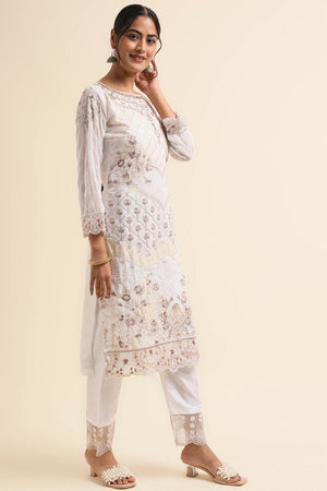 Off-White Faux Georgette Pakistani Suit