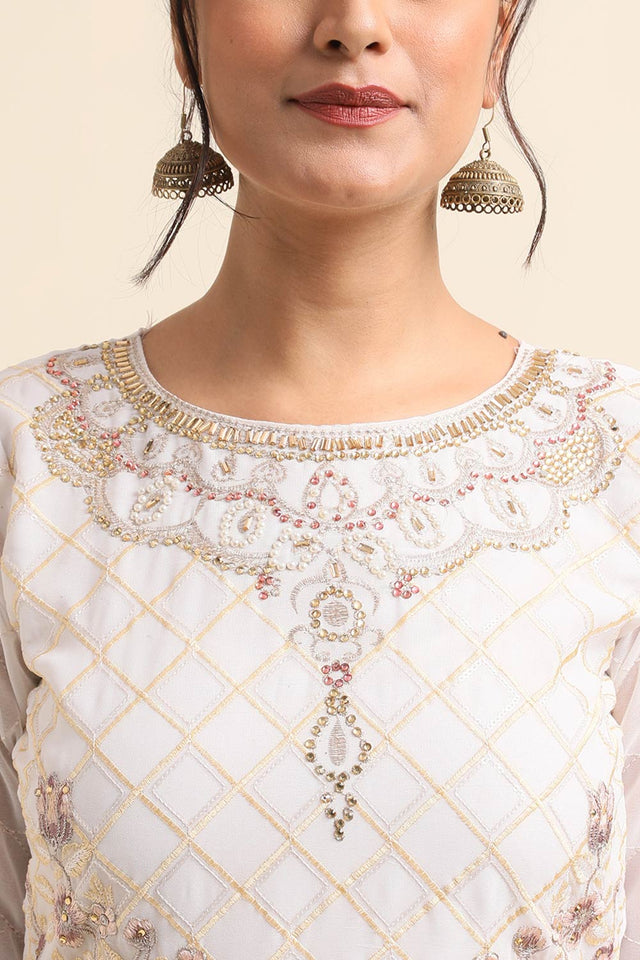 Off-White Faux Georgette Pakistani Suit