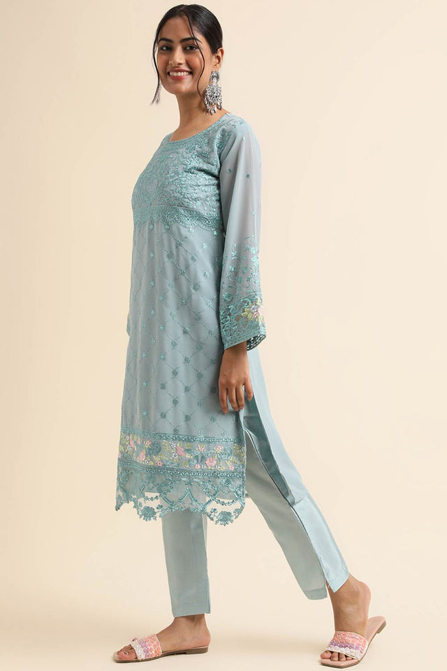Blue Faux Georgette Pakistani Suit