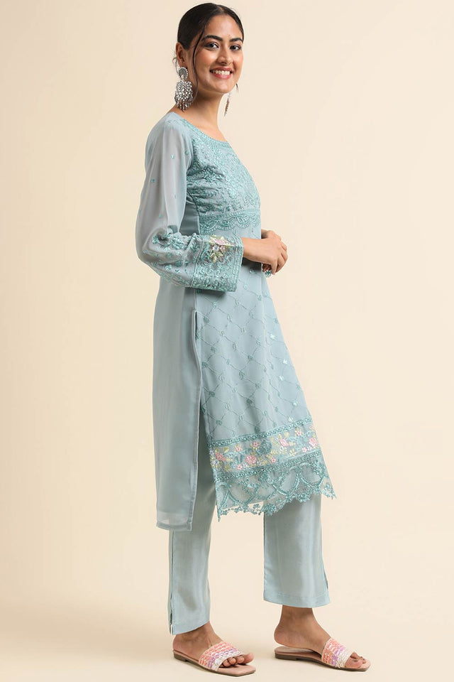 Blue Faux Georgette Pakistani Suit