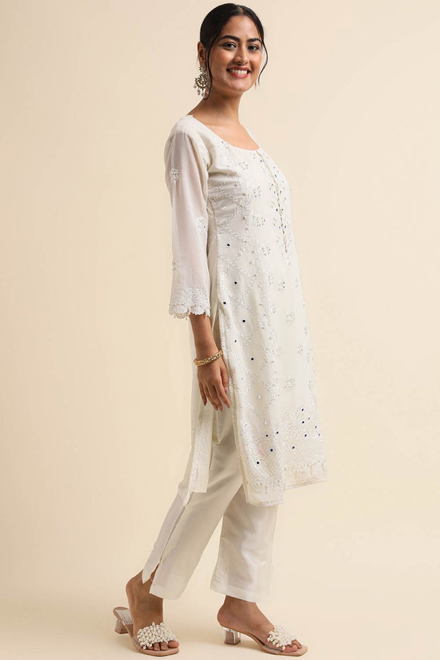 Off-White Faux Georgette Pakistani Suit