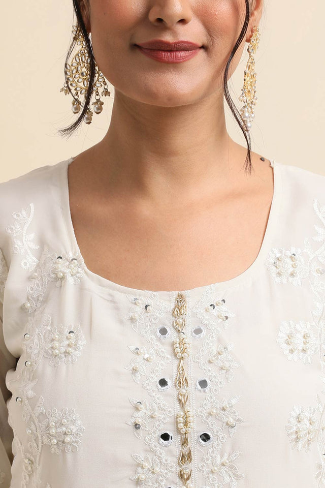 Off-White Faux Georgette Pakistani Suit