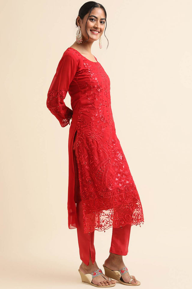 Red Faux Georgette Pakistani Suit