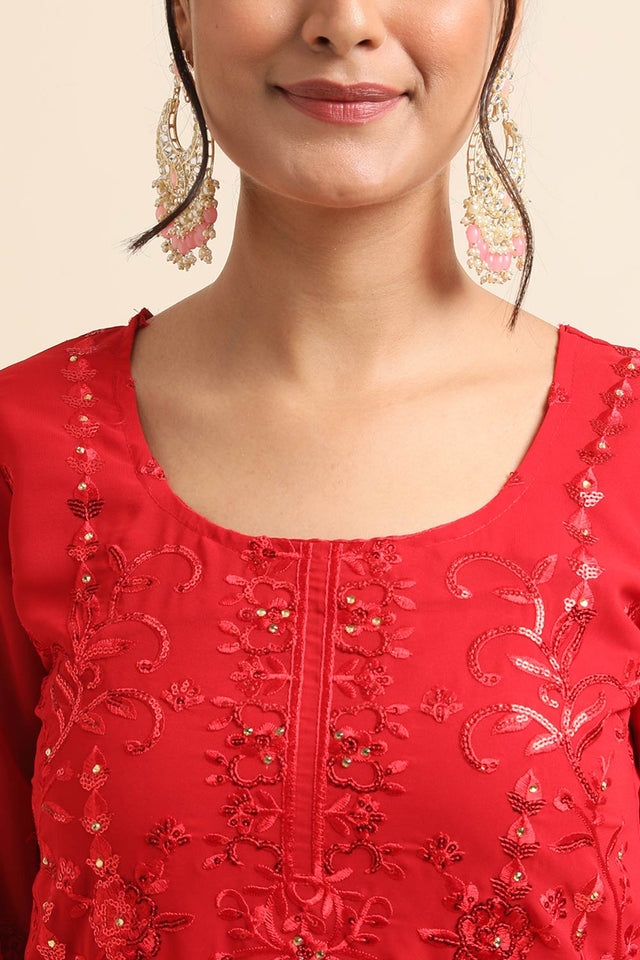 Red Faux Georgette Pakistani Suit