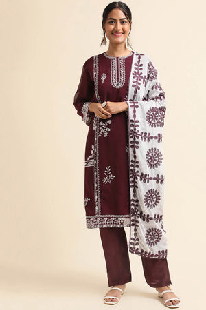 Wine Faux Georgette Pakistani Suit