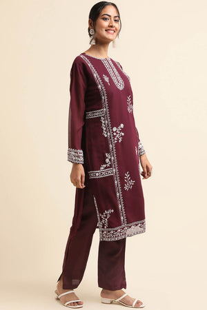 Wine Faux Georgette Pakistani Suit