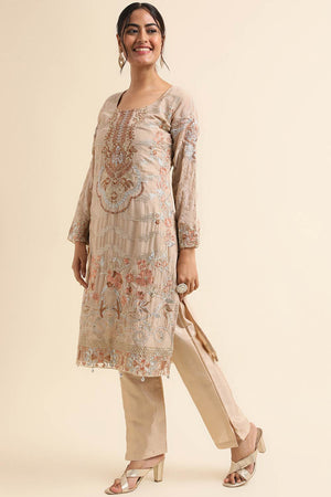 Beige Faux Georgette Pakistani Suit