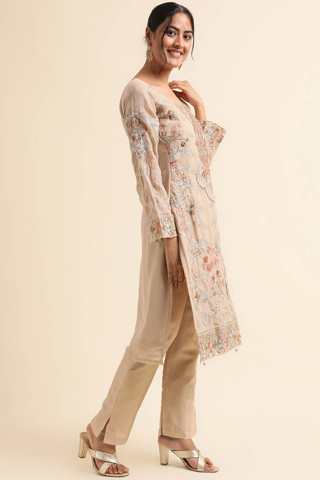 Beige Faux Georgette Pakistani Suit