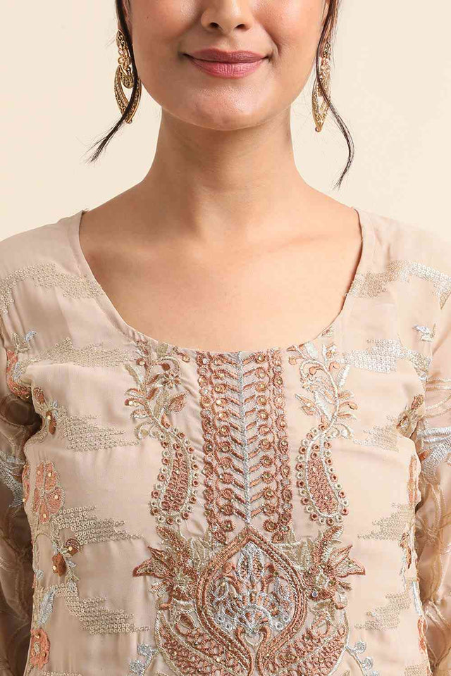 Beige Faux Georgette Pakistani Suit