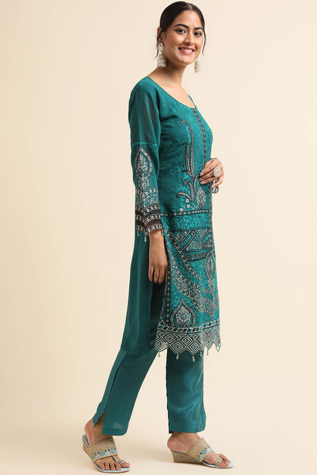 Teal Green Faux Georgette Pakistani Suit