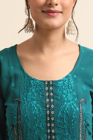 Teal Green Faux Georgette Pakistani Suit
