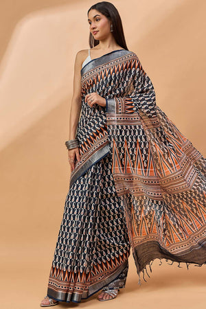 Blue Silk Blend Woven Saree