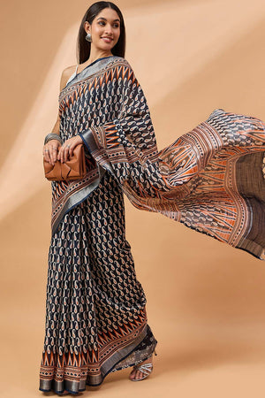 Blue Silk Blend Woven Saree