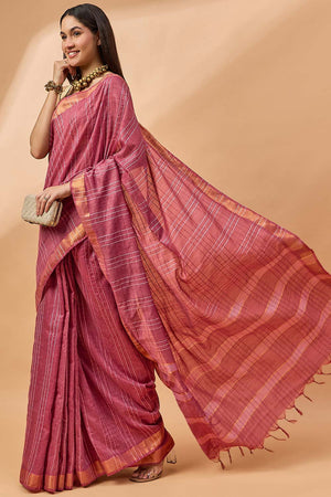 Maroon Silk Blend Woven Saree
