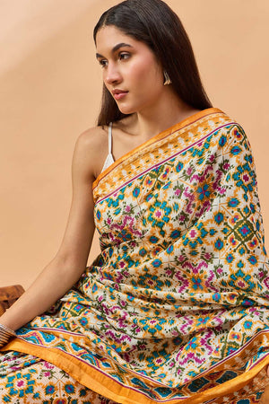 Yellow Silk Blend Woven Saree