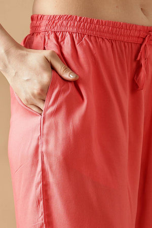 Pink  Floral Printed Silk Kurti Pant Set