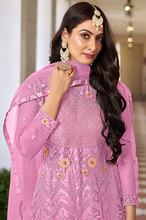 Pink Net Embroidered Round Neck Anarkali Suit (SIMRAN-1026-C)