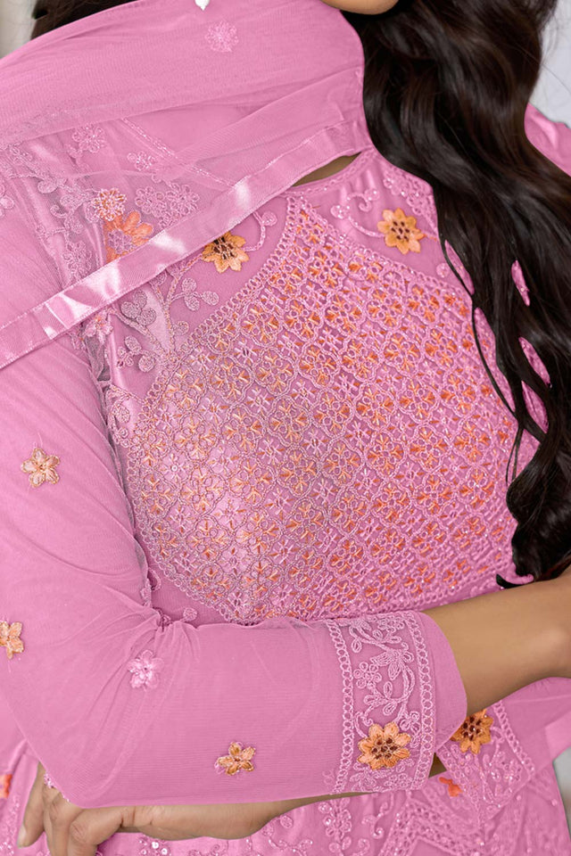 Pink Net Embroidered Round Neck Anarkali Suit (SIMRAN-1026-C)