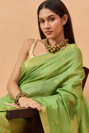 Green Silk Blend Woven Saree