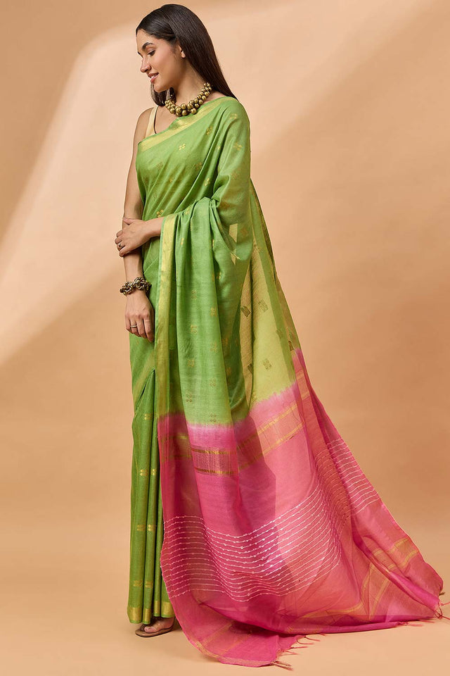 Green Silk Blend Woven Saree