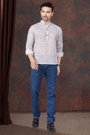 White Solid Linen Short Kurta