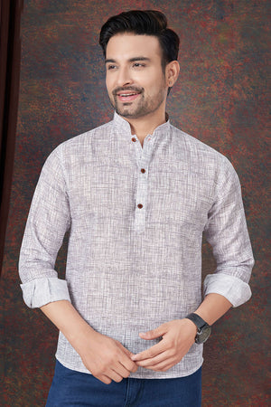 White Solid Linen Short Kurta