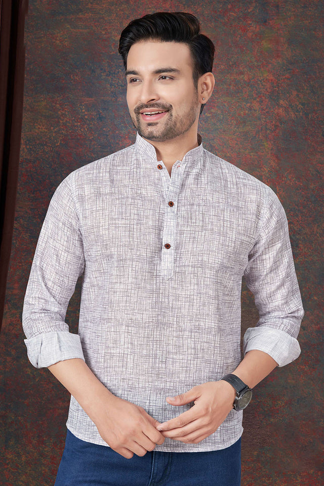 White Solid Linen Short Kurta