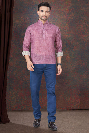 Pink Solid Linen Short Kurta